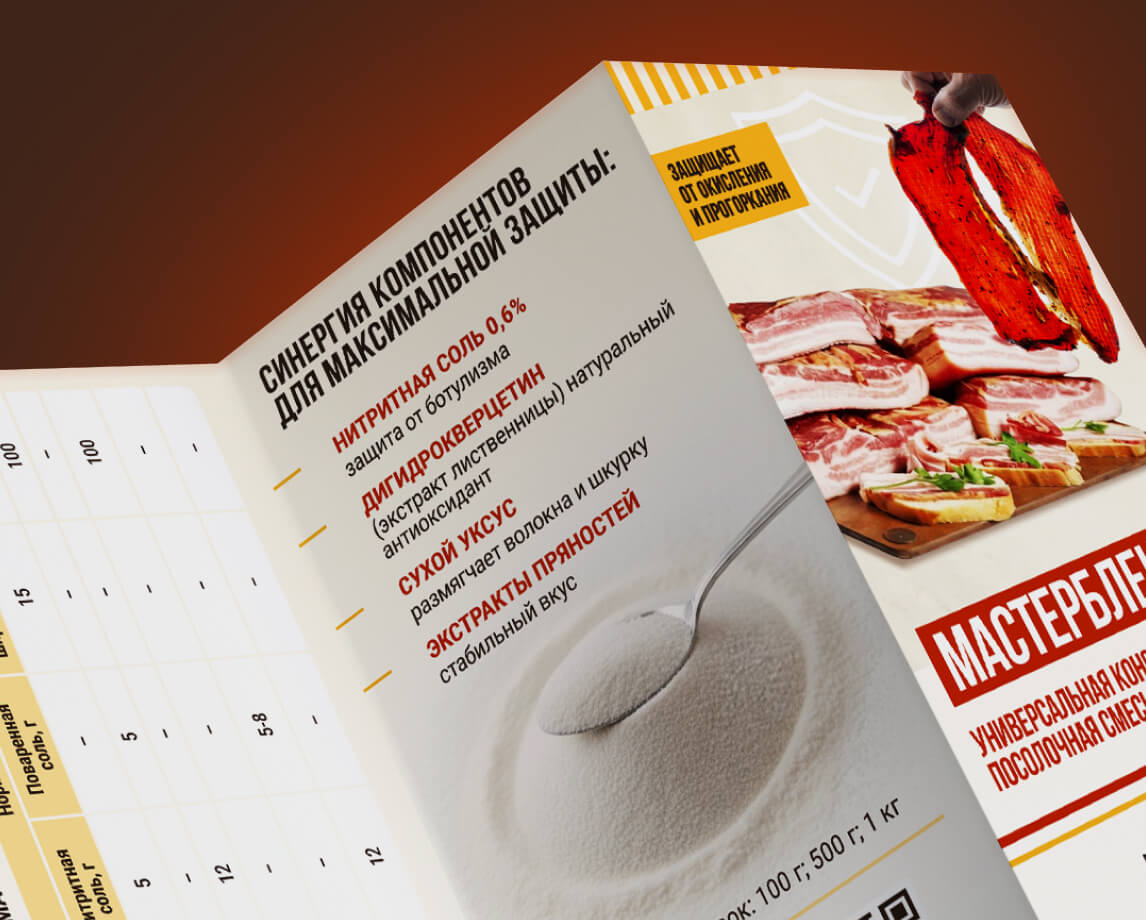 Трифолд ЕМКОЛБАСКИ с фирменной подачей продукта и структурированной информацией